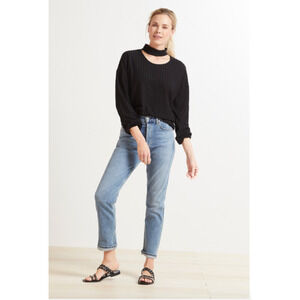 CHASER NWT Evereve Black Cutout Long Sleeve Mock Neck Ribbed Top // XL